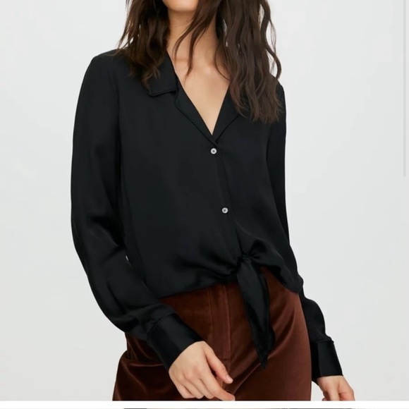Wilfred Tops - Wilfred satin tie front long sleeve button down blouse